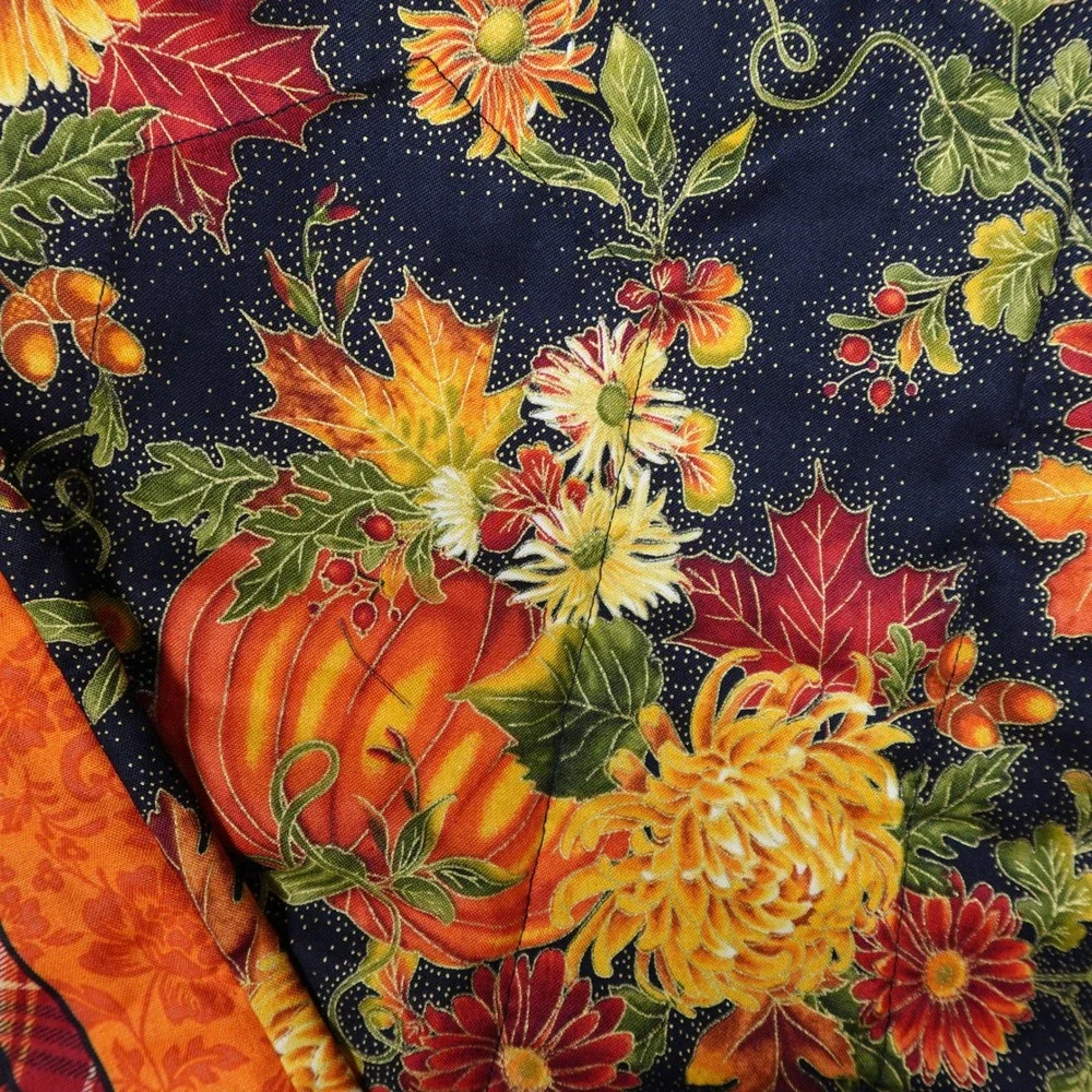 Handmade Reversible Fall Table Runner Quilted Pumpkin Floral 54x16 Orange Black